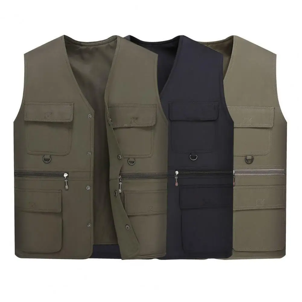 

Men Overall Hiking Work Relaxed Vest Breasted Plus For Photograph Vest Single Waistcoat Size Loose Jacket Dressing Fit