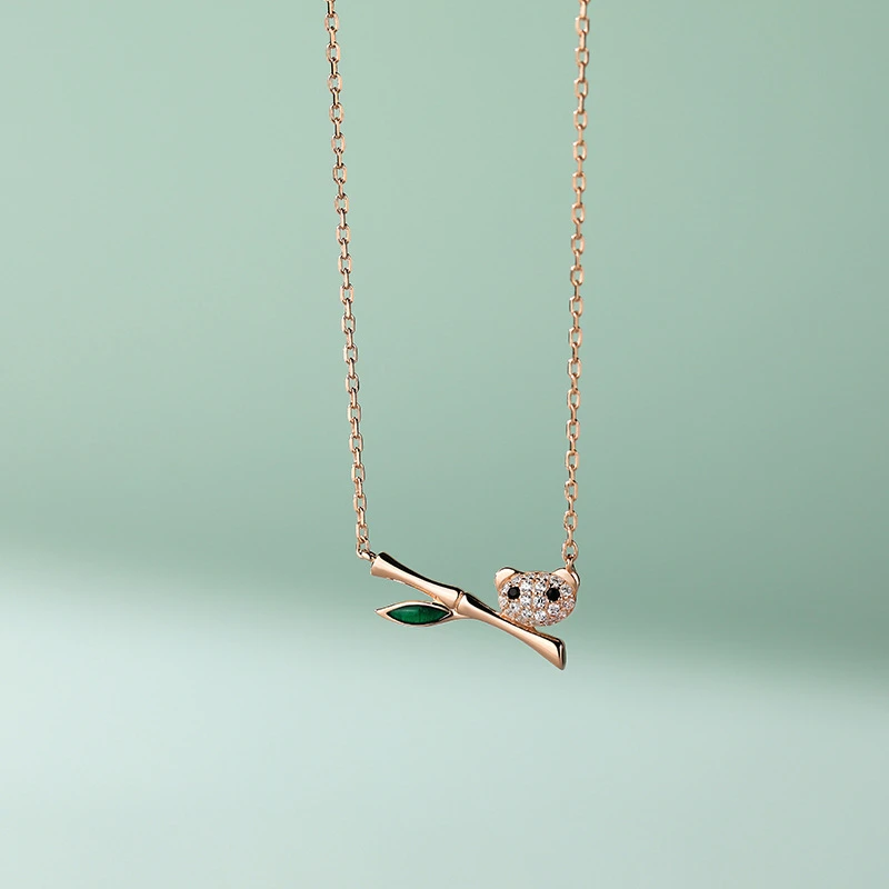 

925 Sterling Silver Cute Panda Bamboo Pendant Necklace for Women Simple Clavicle Chain Inlaid Zircon Jewelry Gifts For Children