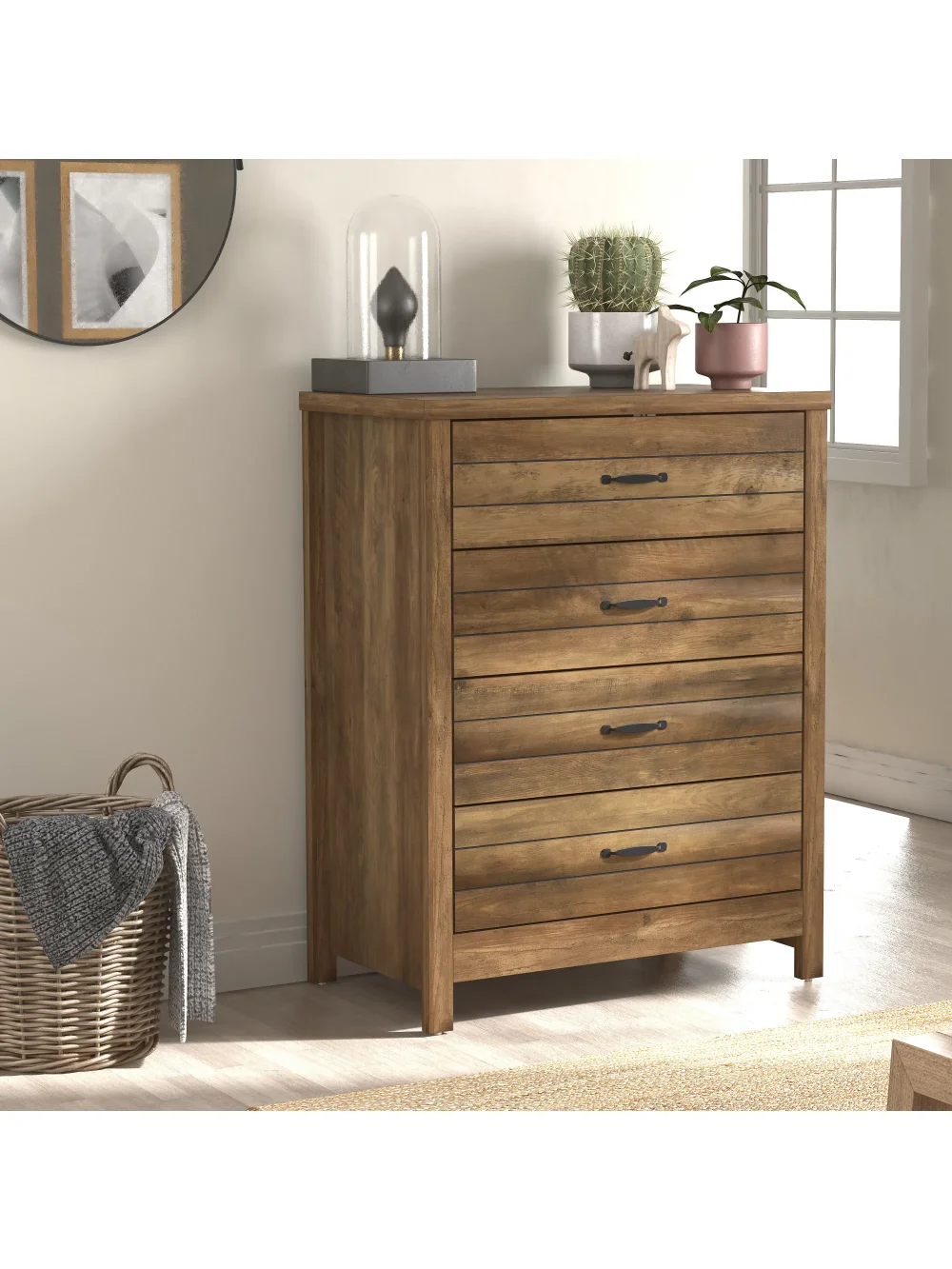 

Lancaster Farmhouse 4-Drawer Dresser, Knotty Oak, by Hillsdale Living Essentials