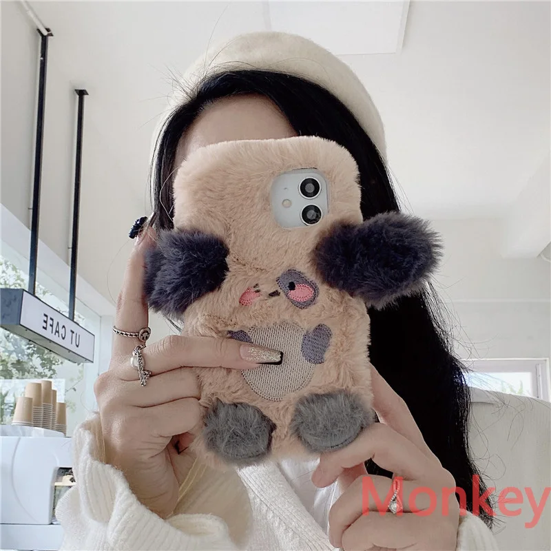 

3D Cartoon Ears Dog Fluffy Plush Phone Case For Huawei Y5P Y6P Y8P Y5 Y6 Y7 Y9 P samrt Honor 50 30 20 10 9X 8X 9A 8A Cover Coque