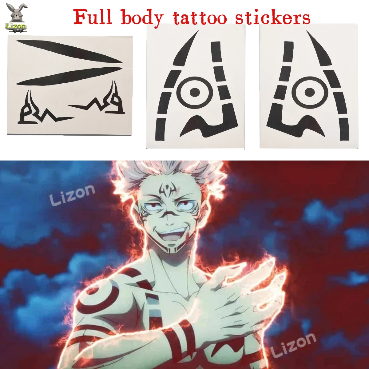 Jujutsu Kaisen Full Body Tattoo Cosplay Prop Anime Accessories Ryomen Sukuna Inumaki Toge Waterproof Tattoo Sticker