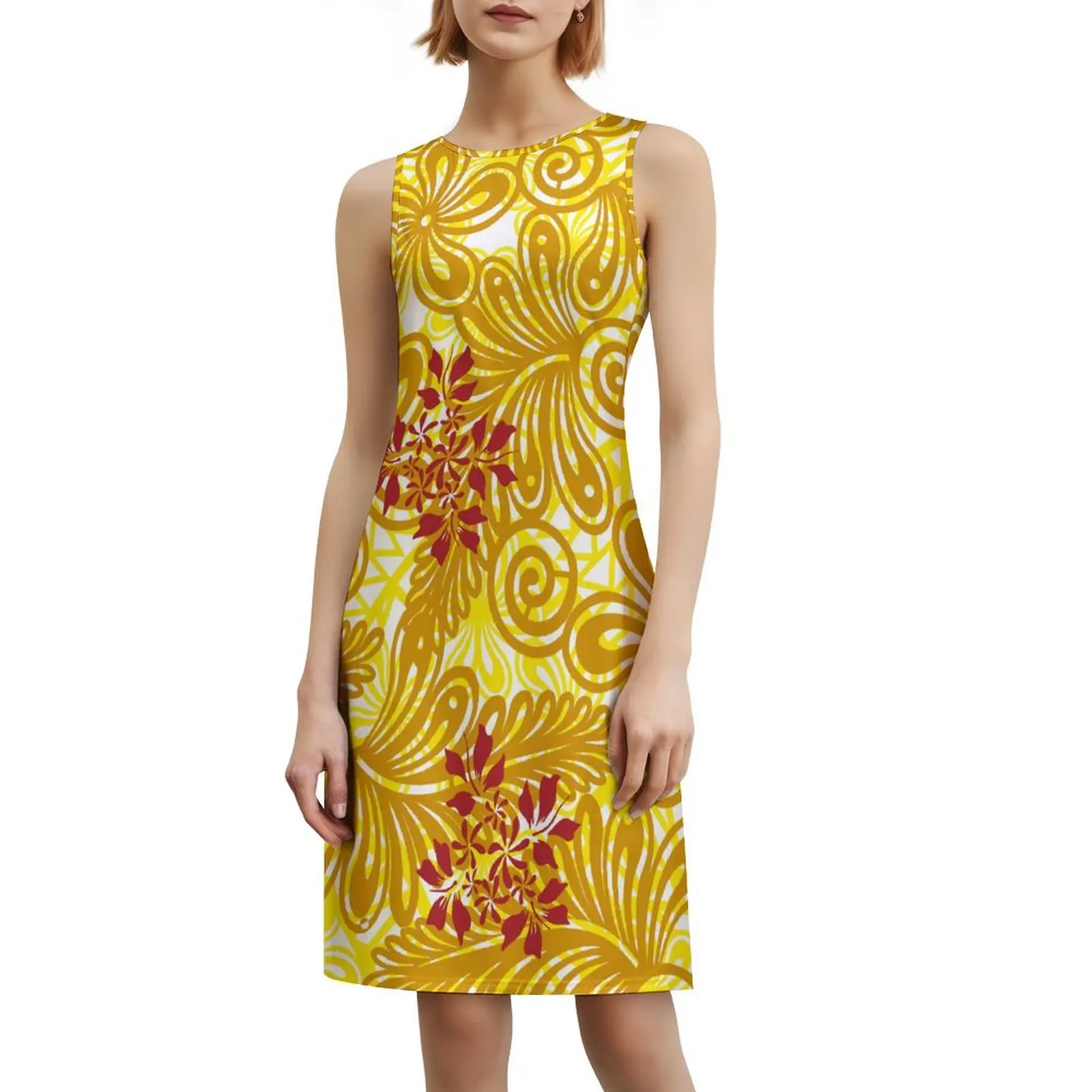 Повседневное платье-майка с круглым вырезом без рукавов стильная женская юбка