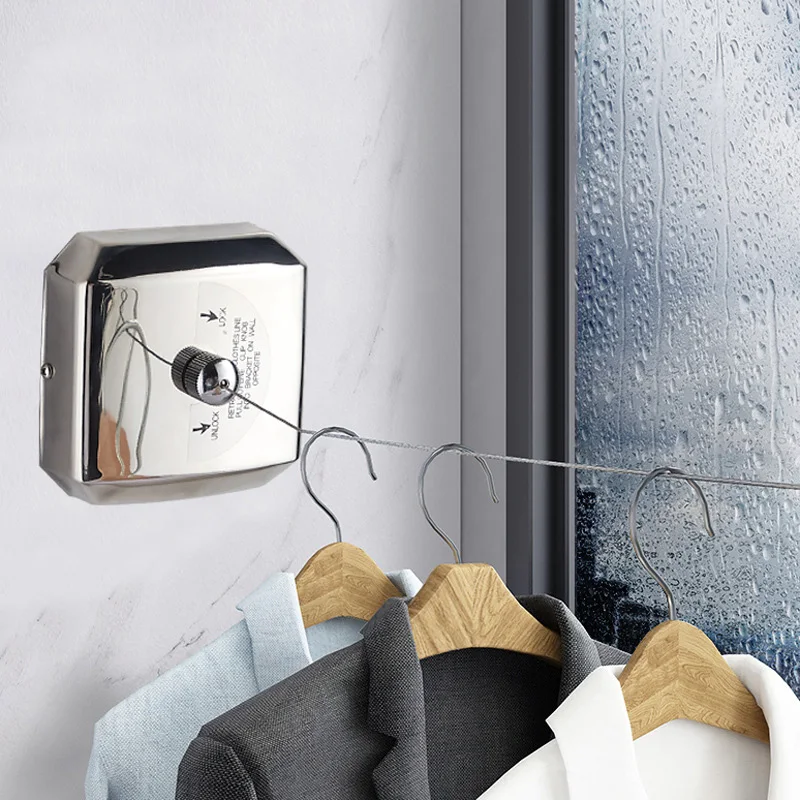 

Free Punch Retractable Clothesline Invisible Clothes Line Indoor Balcony Rental House Stainless Steel Wire Clothesline Wholesale