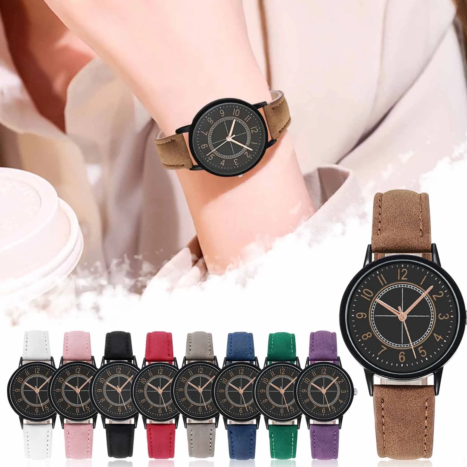 Фото Fashion Women's Watches Simple Casual Leather Belt Watches Digital Dial Retro Quartz Watch For Ladies Girls Gift №2
