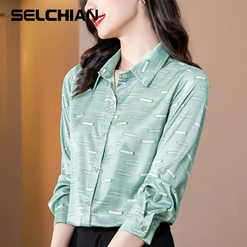 

Женская шелковая рубашка с длинным рукавом, с принтом, на пуговицах