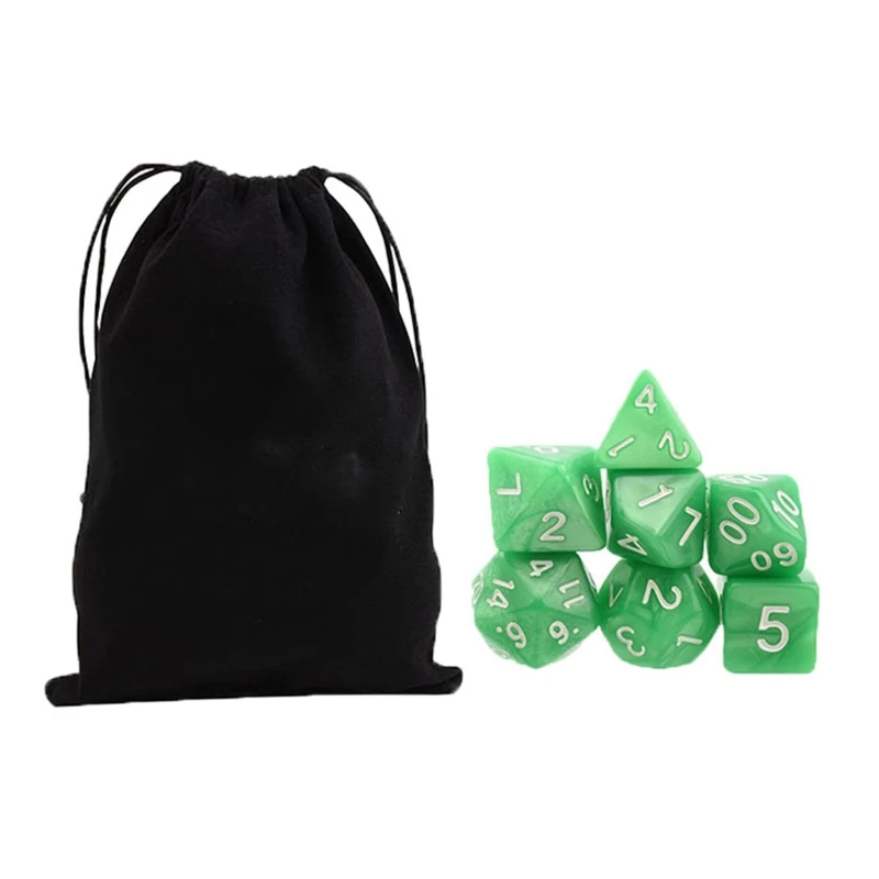 Набор из 7 резных костей Polyhedral с сумкой для хранения D4 D6 D8 D10 D % D12 D20 игры в РПГ DND |