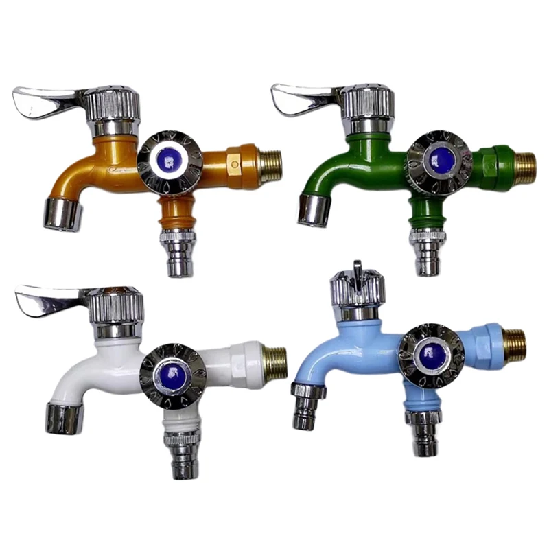 

1pc Dual Control Double Outlet Water Tap 1/2" Universal Interface Plastic Faucet Home Bathroom Hose Irrigation Quick Connector