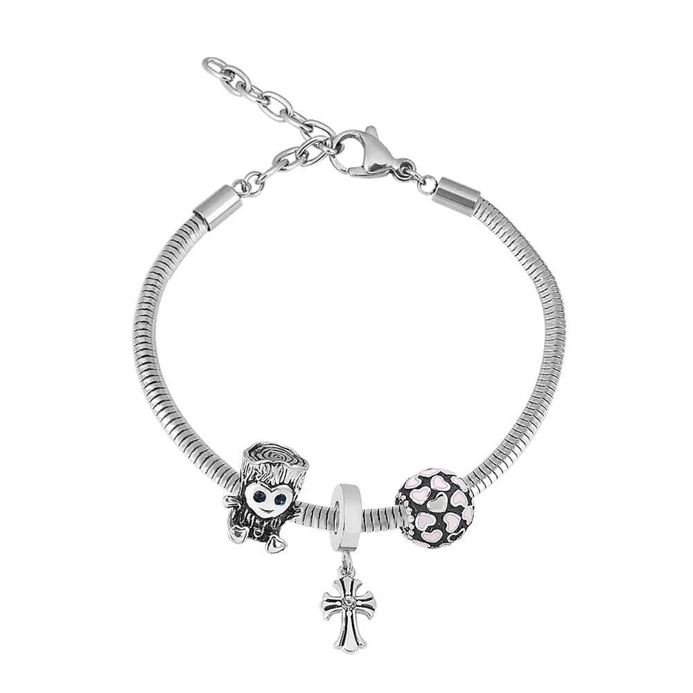 

Stainless Steel Bracelet For Women Man Cross Silver Color Pulseira Feminina Lover's Engagement Jewelry