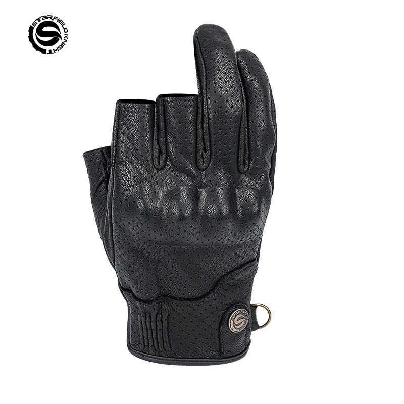 

SFK Черные мотоциклетные перчатки из натуральной козьей кожи, перчатки с полупальцами, летние дышащие защитные перчатки для верховой езды, износостойкое снаряжение