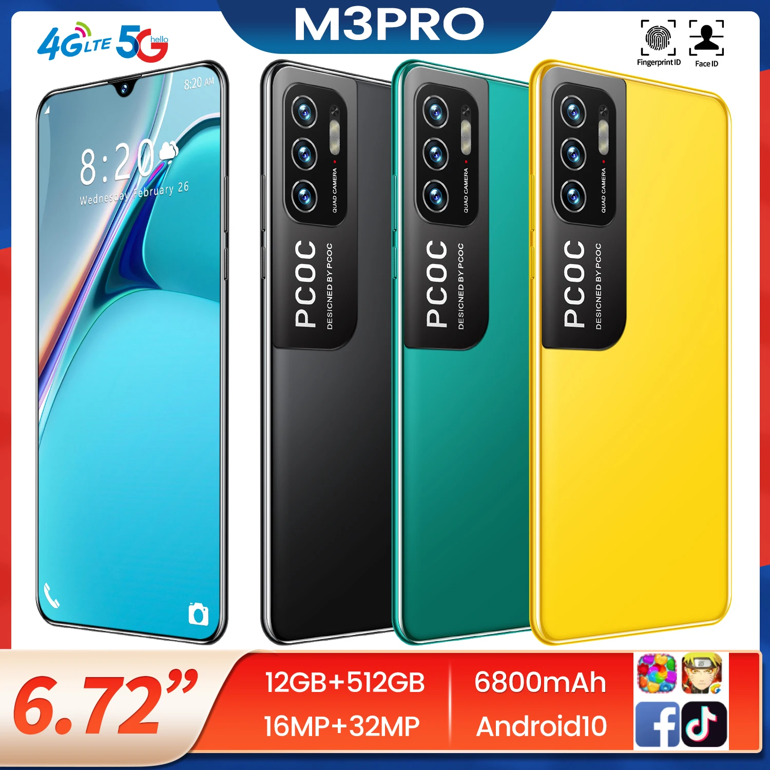 Глобальная версия смартфона Vesion M3Pro 12 Гб RAM 512 ГБ ROM 3G 4G 5G Celulares Desbloqueados Android