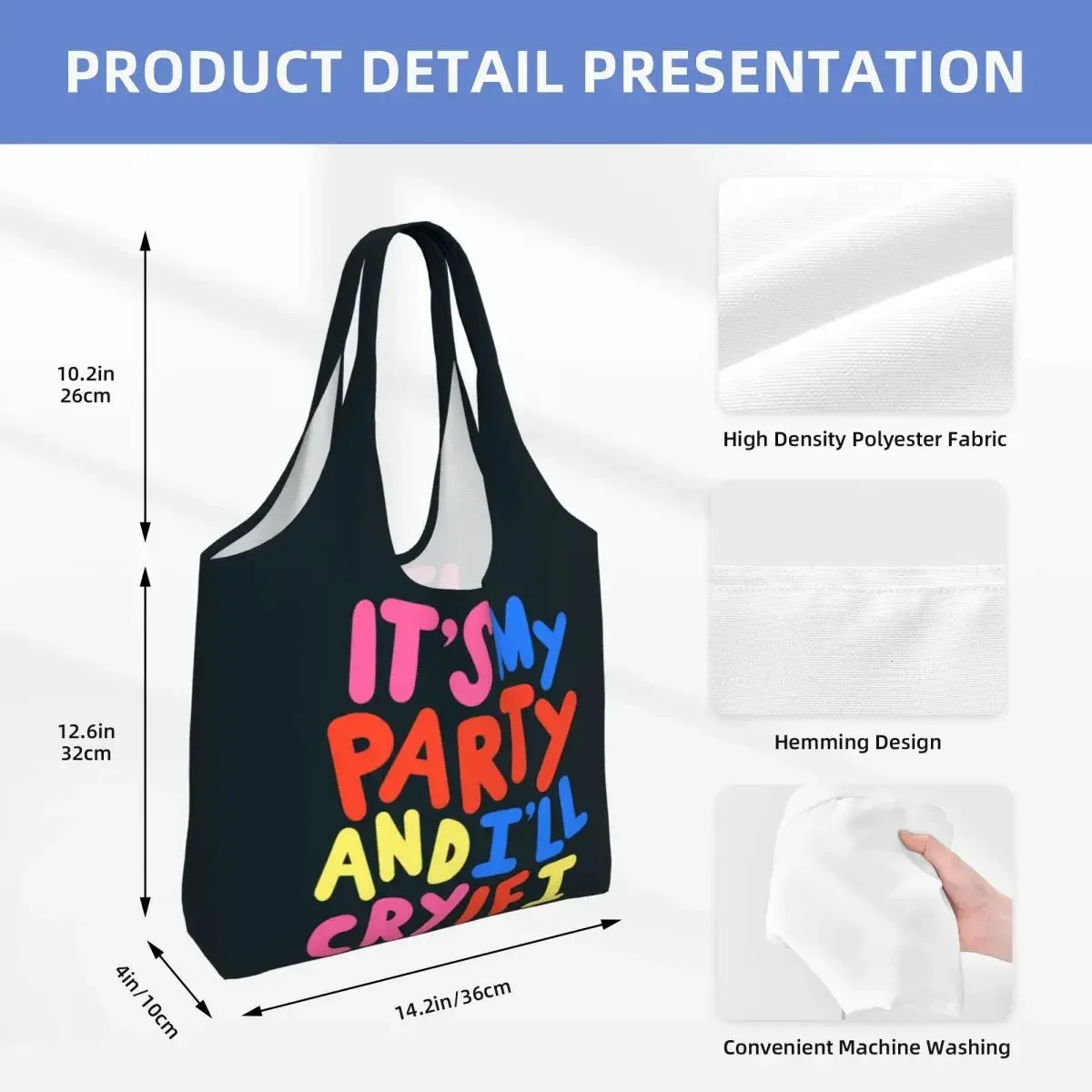Сумки-тоут с милым принтом It's My Party для покупок портативные холщовые сумки на