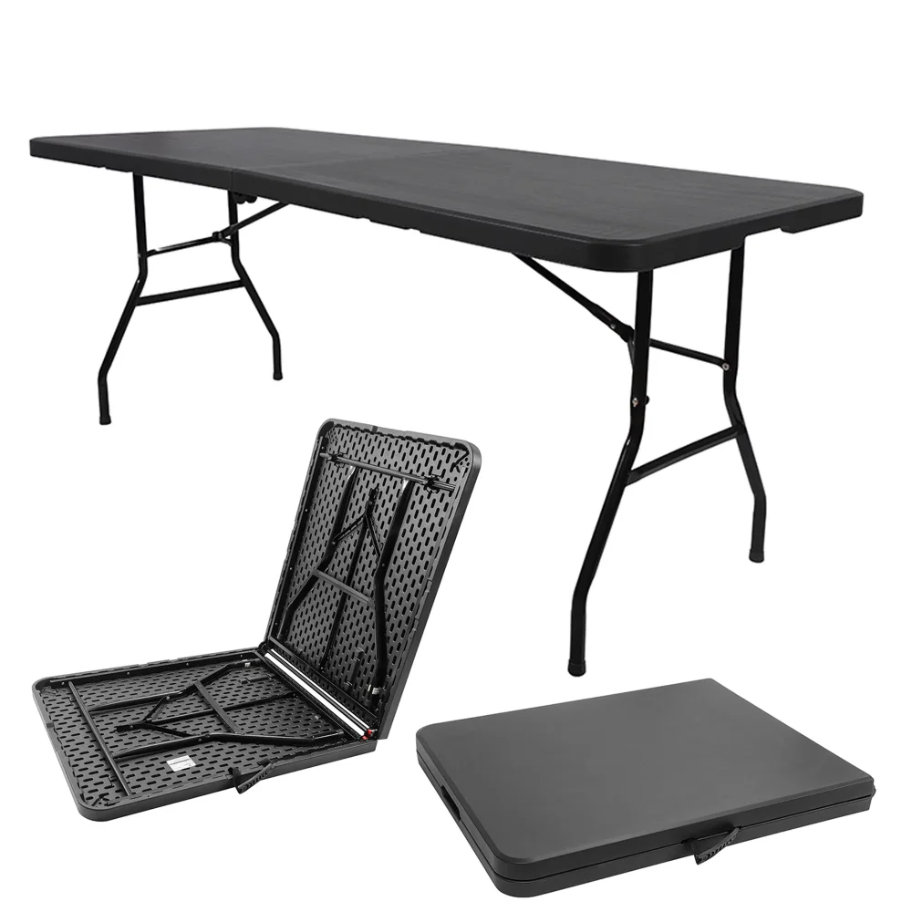 Folding Table 6ft Portable Heavy Duty Plastic Fold-in-Half Utility Foldable Table Plastic Dining Table (BLACK)