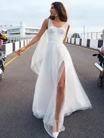 simple v neck boho sleeveless pearls mesh wedding dress side slit vintage bride gown robe de mari%c3%a9e beach long wedding gown