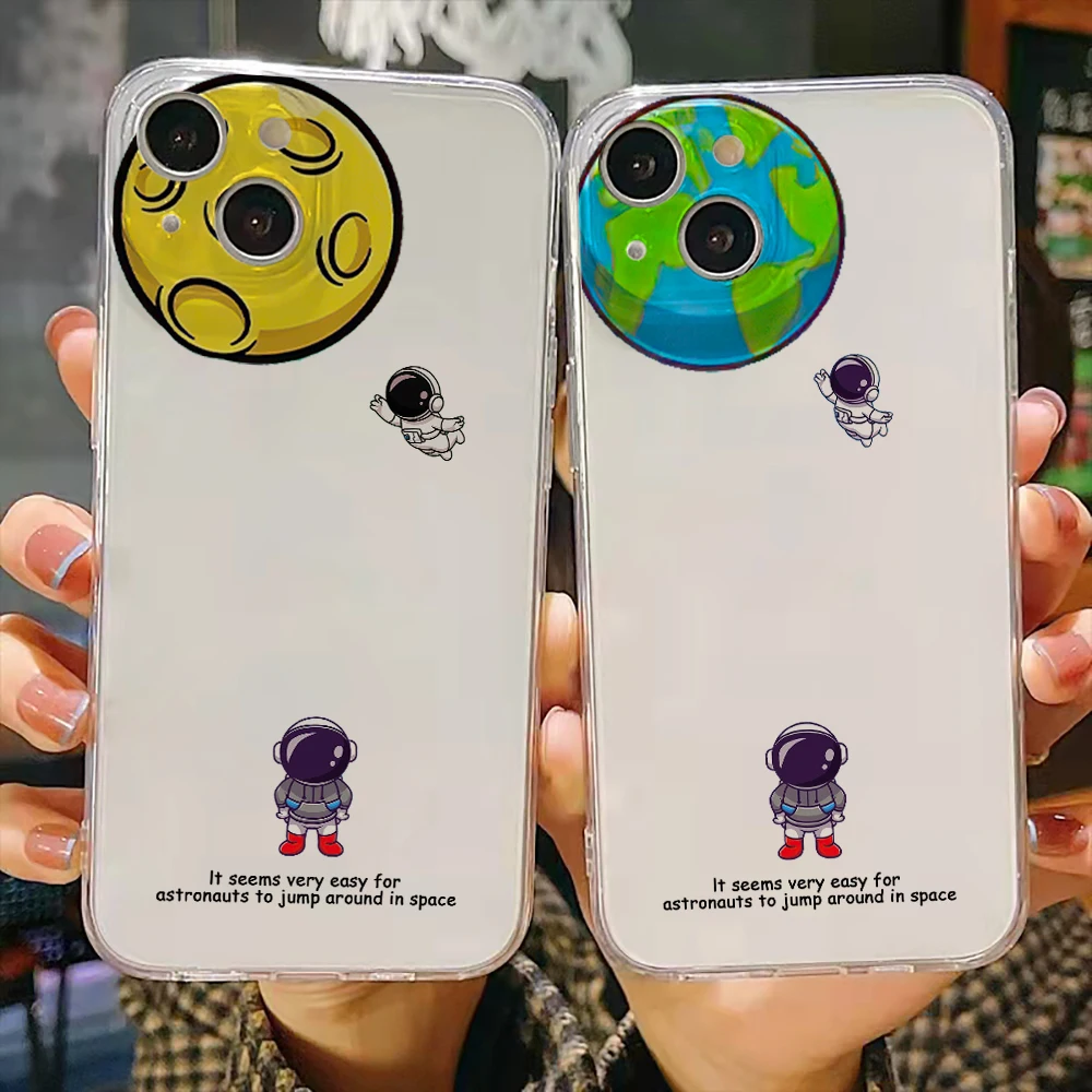

Cartoon Astronaut Luxury Ultra Thin Clear Phone Case For Apple iPhone 11 12 13 Pro Max Mini X XR XS Max SE 6 6s 7 8 Plus