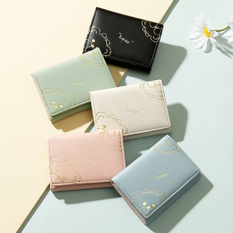 Женский короткий кошелек милый маленький тройного сложения женская сумка для