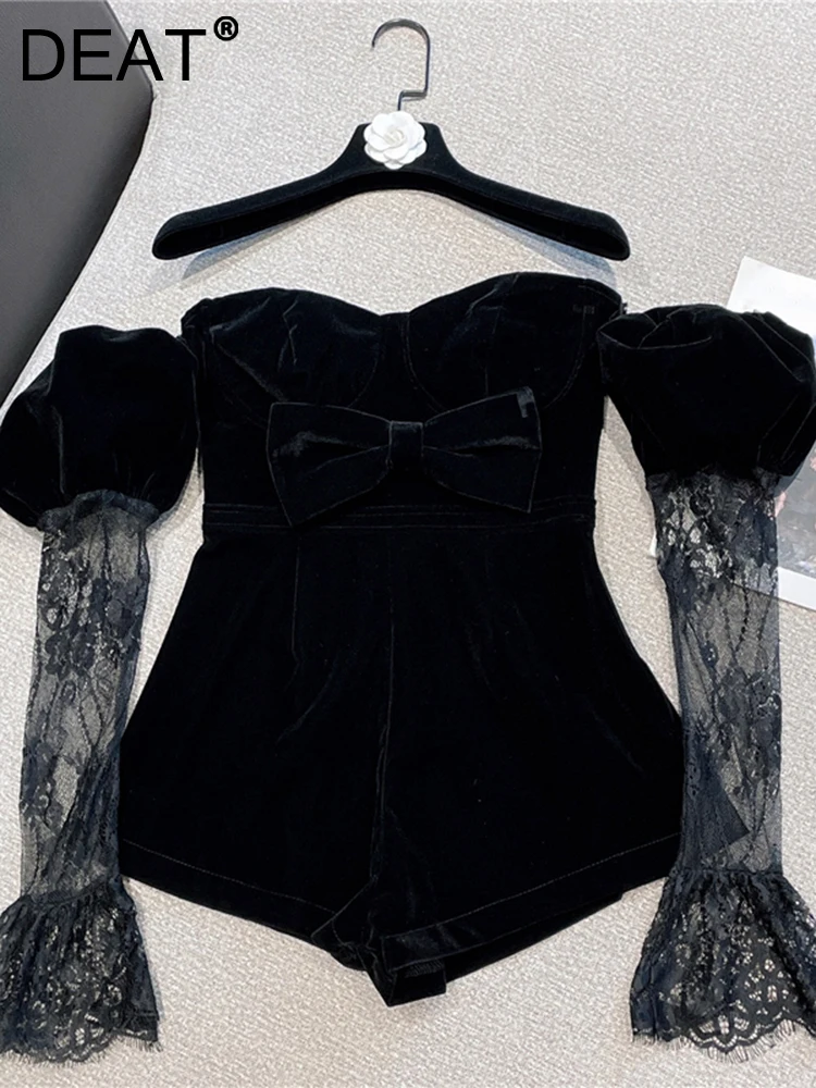 DEAT женский топ без пятки с кружевным рукавом золотые бархатные костюмы круглый