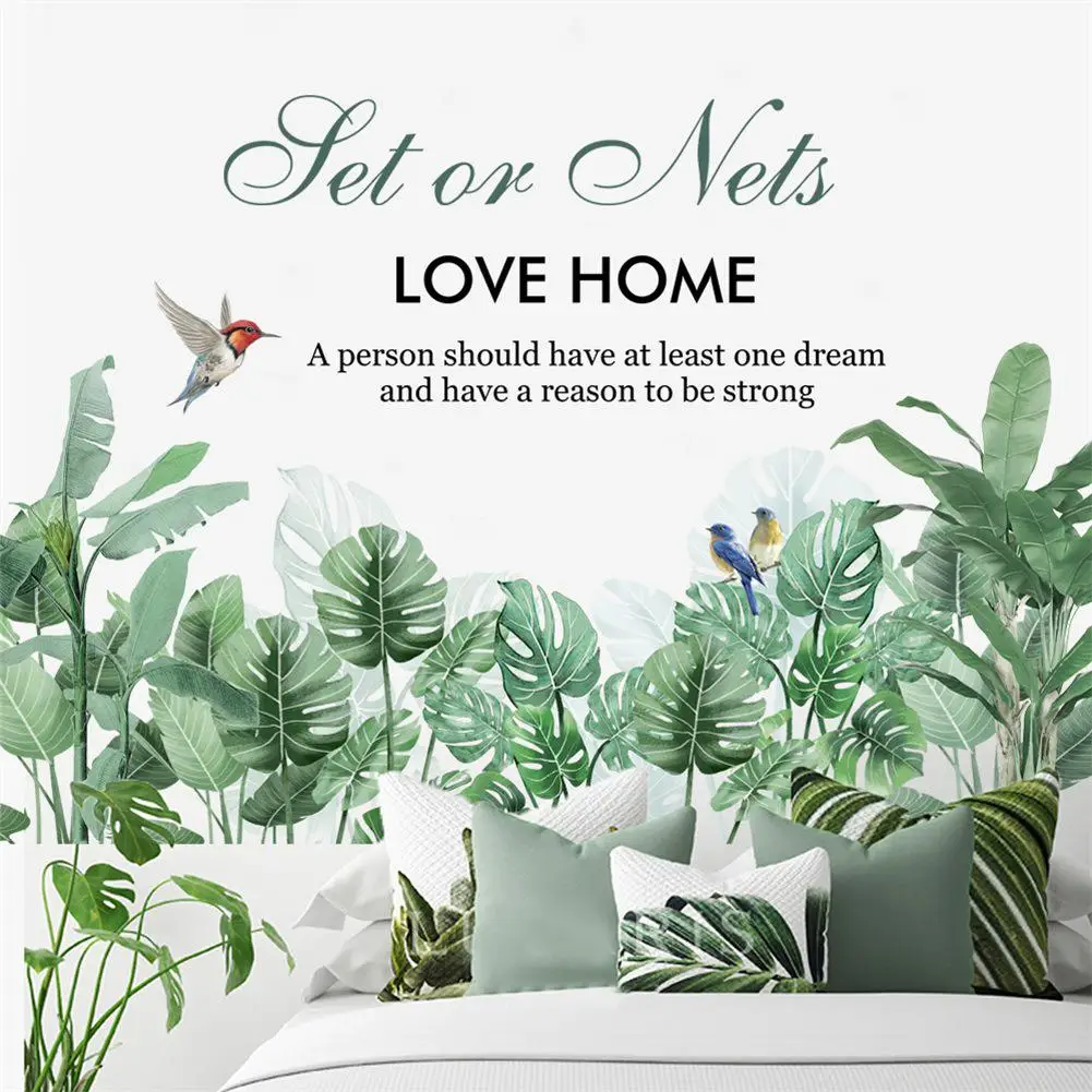 

2pcs Tropical Green Leaves Wall Stickers Removable Diy Wall Decal For Living Room Bedroom Decoration