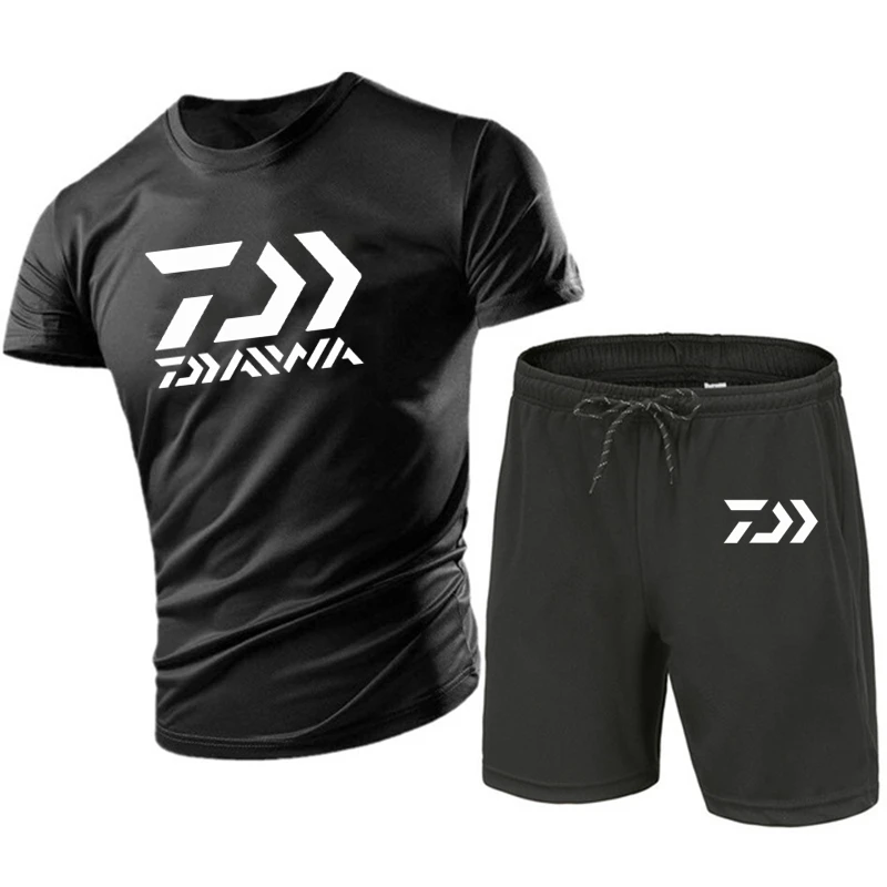 

2022 new daiwa sportswear summer suit men's fitness suit sports suit short-sleeved T-shirt + shorts quick-drying 2-piece print