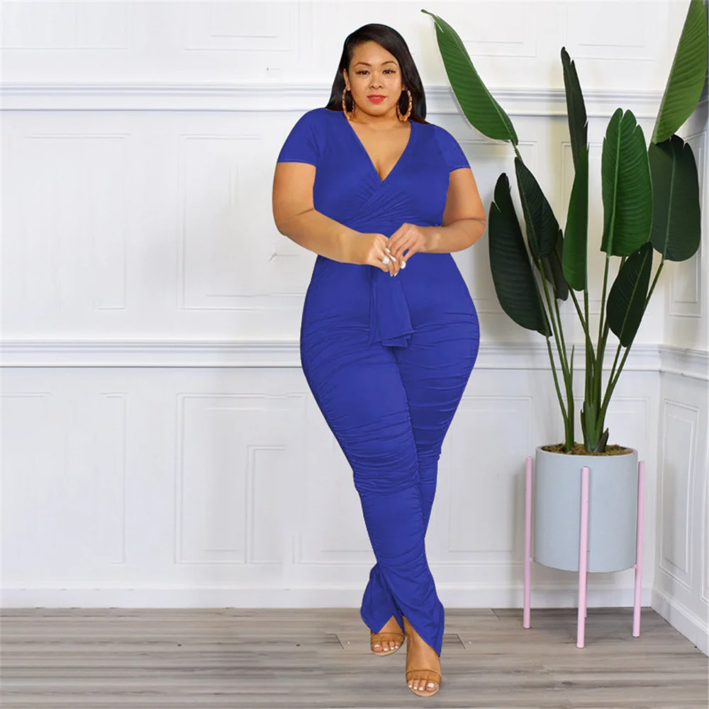 Plus Size Two Piece Outfits Women Clothing Summer Bandage Top Stacked Leggings Matching Set New Wholes 3xl 4xl 5xl 6xl
