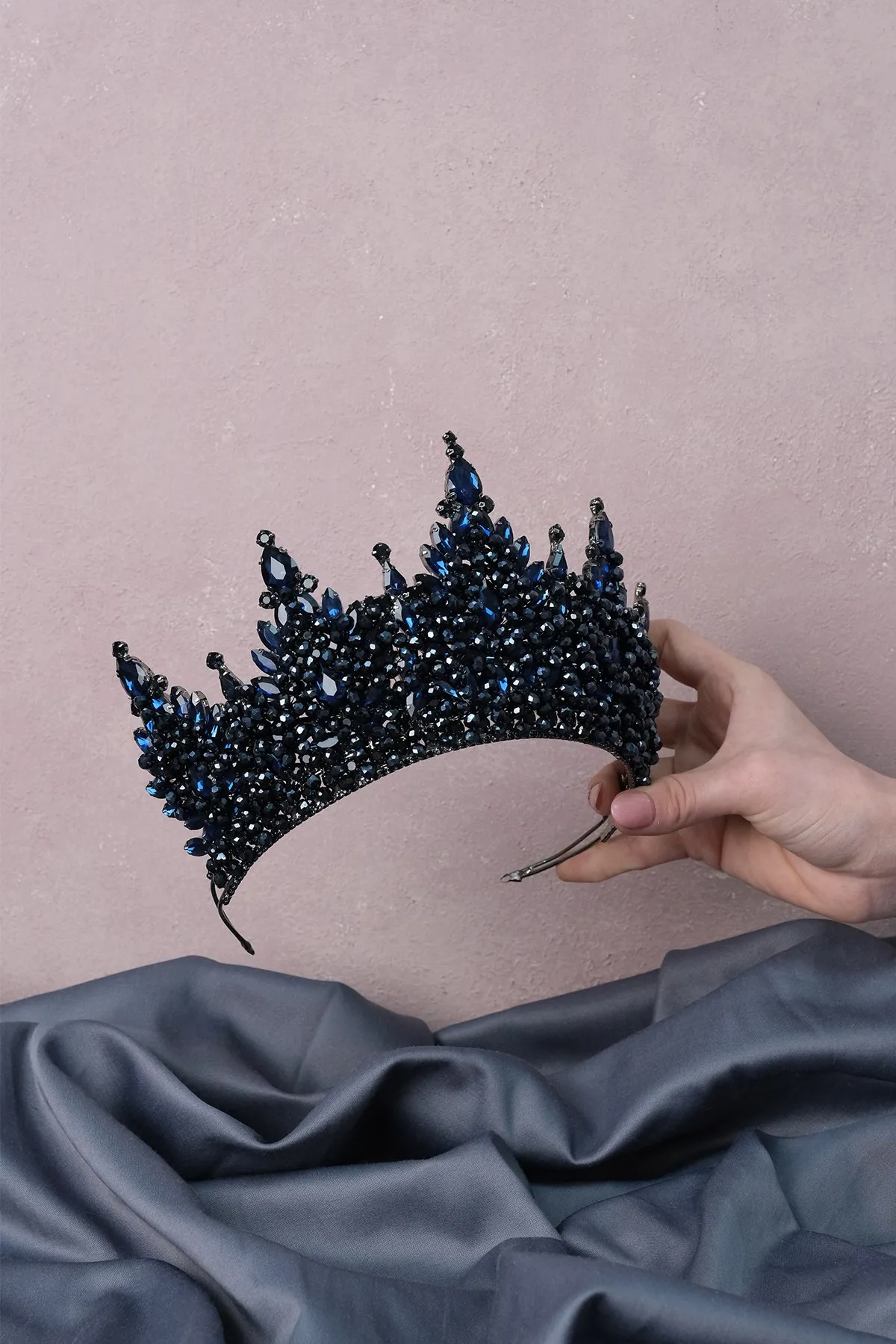 

Navy Blue Paris High Dense Beaded Bridal Henna Tiara