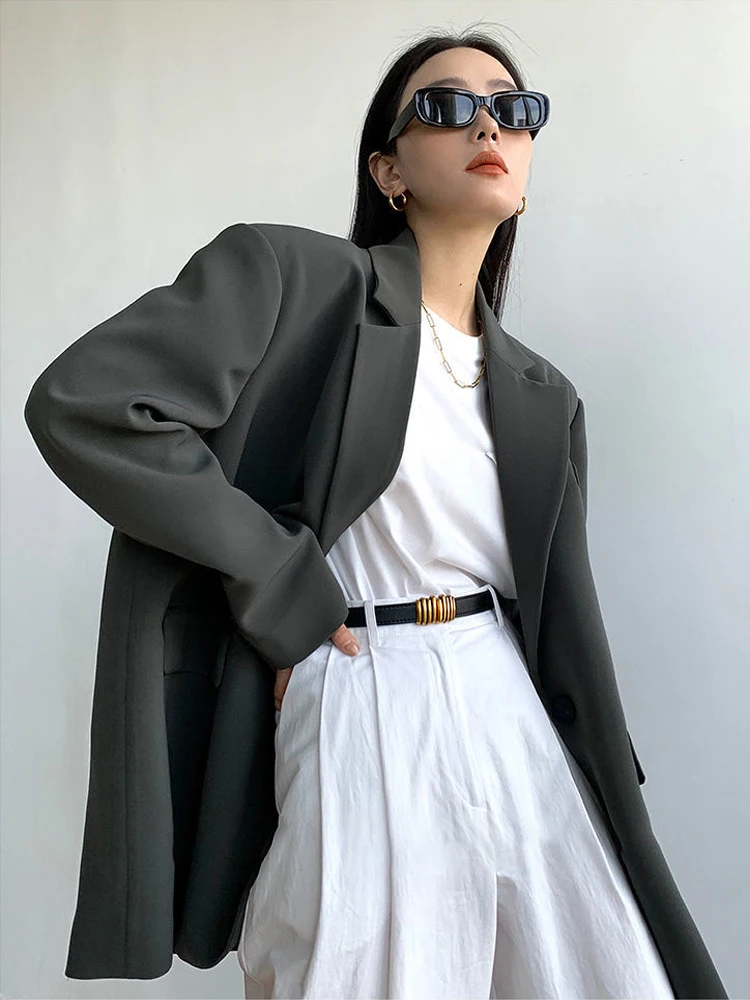 Elegant Women Loose Blazer Office Lady Long Sleeve Classic Coat Female Basic Suit Jacket Casual Solid Work Blazers Outwear 2023