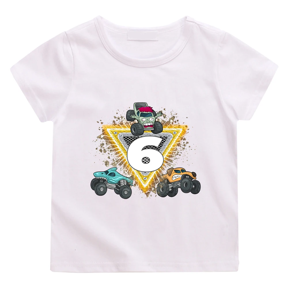 

Monster Truck Birthday 6th T-shirt 100% Cotton Casual Summer Tee-shirt Cartoon Graphic Boys and Girls Tshirt High Quality Tees