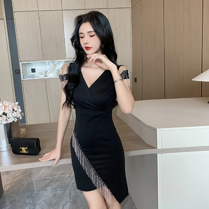 

Modern Dance Tassels Dresses Show Dance Adults Costume Sexy Women Stage Performer Outfit Black Dresses Ropa De Show Para Mujer
