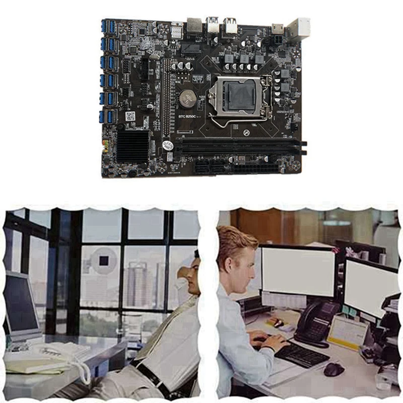 B250C Материнская плата для майнинга + кабель SATA 15-6-контактный 12 слотов PCIE к USB3.0