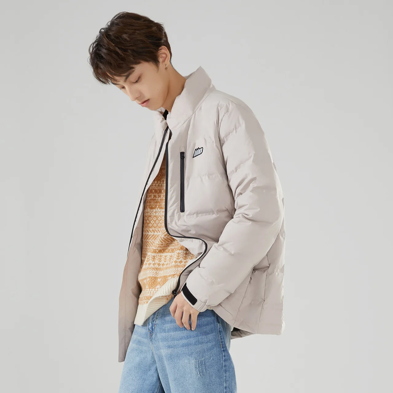 Metersbonwe Multicolor Light Soft Down Wear For Man Loose 90% Gray Duck Down Stand Collar Solid Color Warm Wear Winter Down Coat