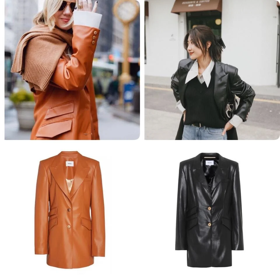 

Autumn And Winter Imported Protein Leather Two-button Classic All-match Jacket