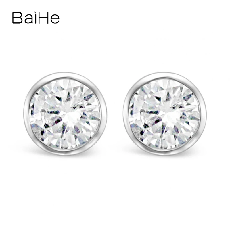 

Серьги-гвоздики BAIHE круглые из 18-каратного белого/желтого/розового золота с натуральными бриллиантами 1,0 карата H/SI для женщин и мужчин, модные ювелирные украшения для свадьбы