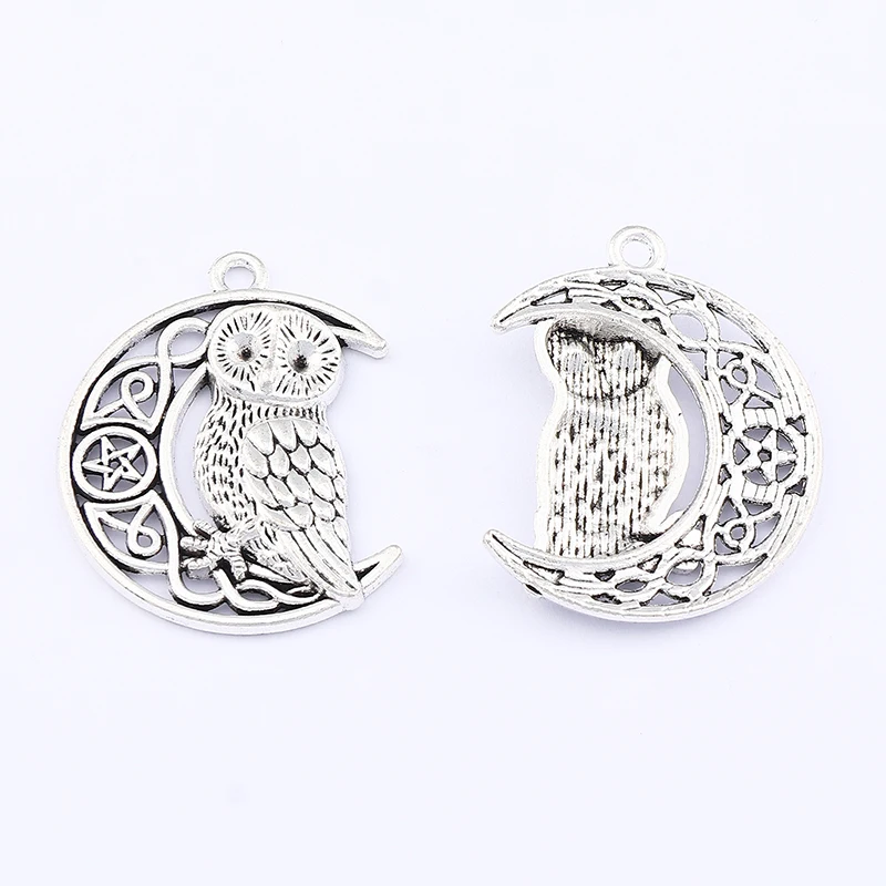 ZXZ 10 шт. тибетское серебро кельтский узел Сова птица полумесяц подвески языческие