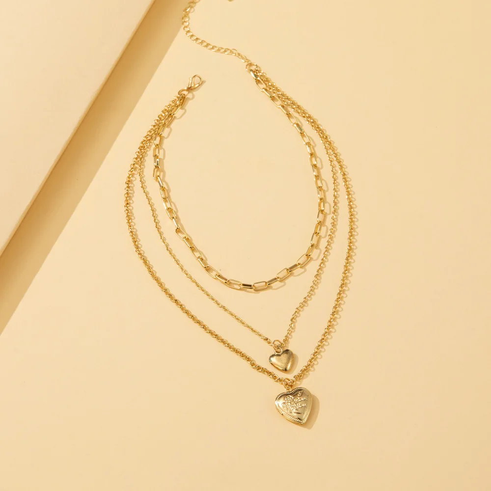 

Gold Color Simple Multi-layer necklace Women Personality Creative Party Necklace Girls Heart Luxury Chains Necklaces
