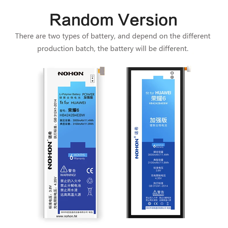 Nohon Заменяющая Батарея для Huawei Honor 6 4X 7i HB4242B4EBW H60-L02 H60-L04 Che2-L11 3100mAh Литий-Полимерная Батарея