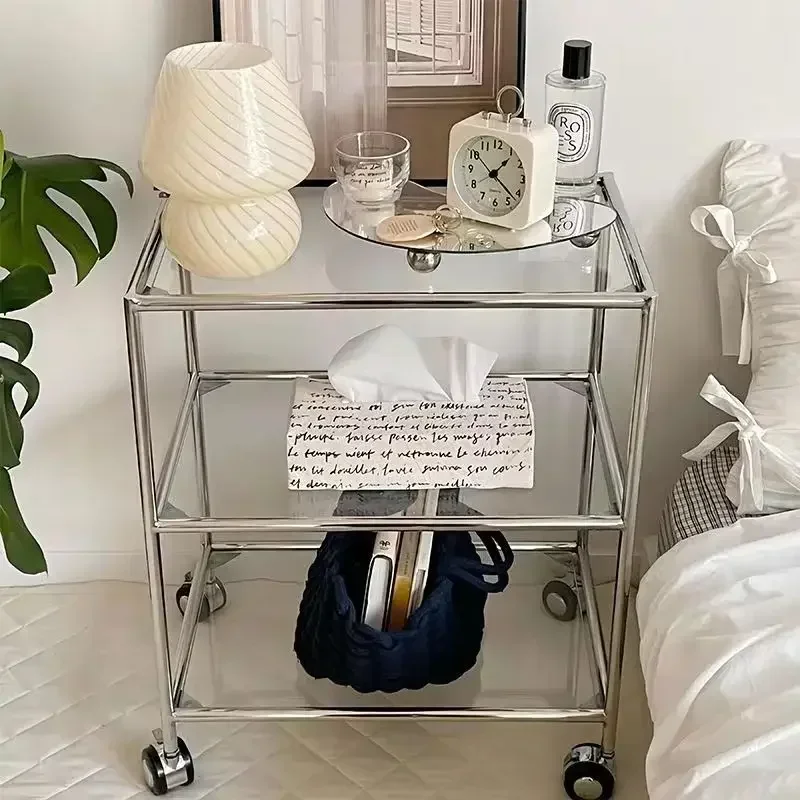 Стеклянная трехслойная стойка для хранения тележка из нержавеющей стали мебель