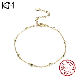 KISS MANDY 18K Gold Plated 925 Sterling Silver Beads Satellite Chain Anklets Women Summer Foot Chain Bracelet Jewelry SA05