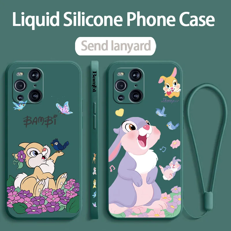 Disney Bambi For OPPO Reno 10 8T 8 7Z 7 6 5 2Z Find X5 X3 X2 Neo Lite Pro Liquid Left Rope Soft Phone Case