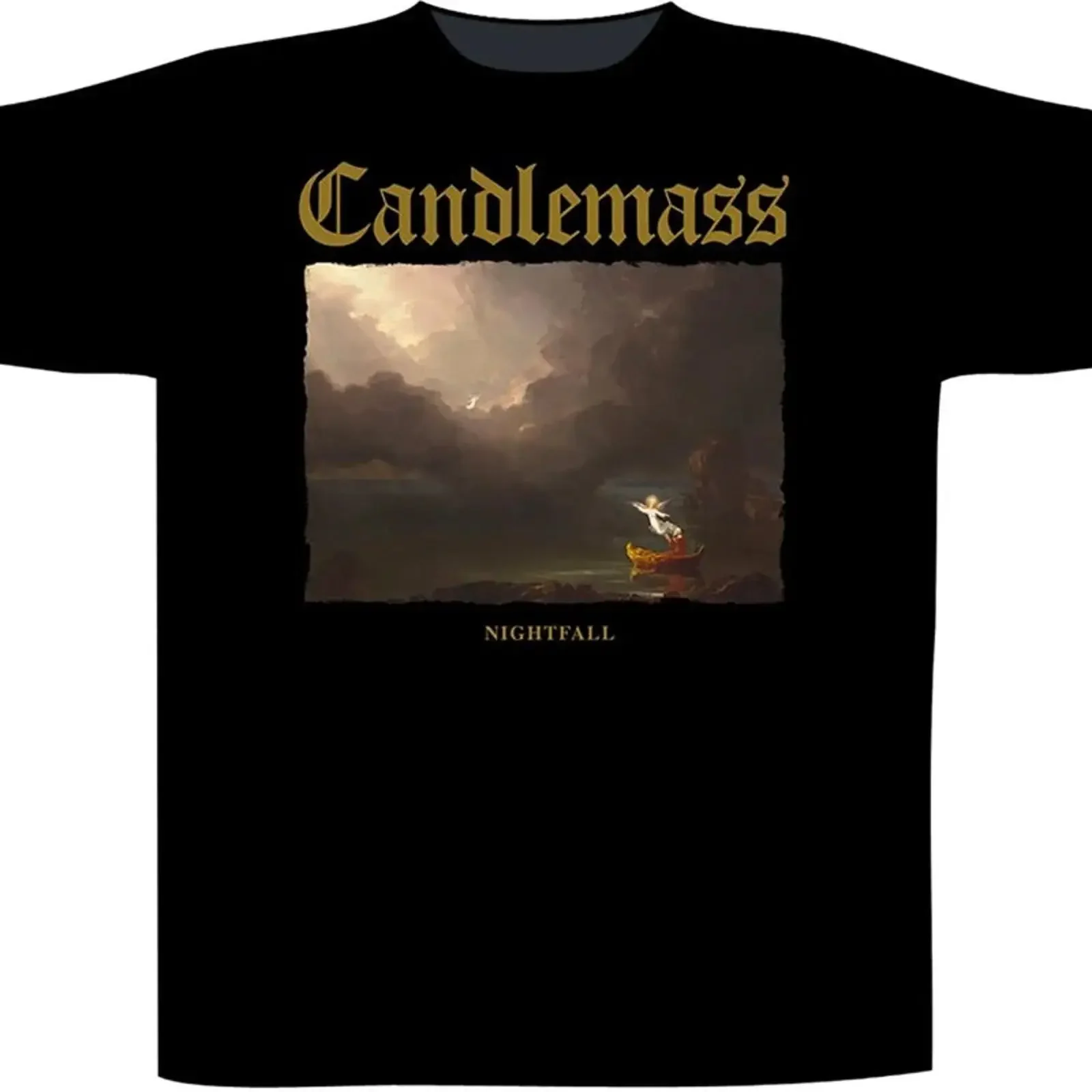 Фото Футболка Candlemass Nightfall TS в винтажном стиле, с эффектом потертости, стильная, повседневная, с графическим принтом, дышащая, унисекс, слегко эластичная, универсальная. №1