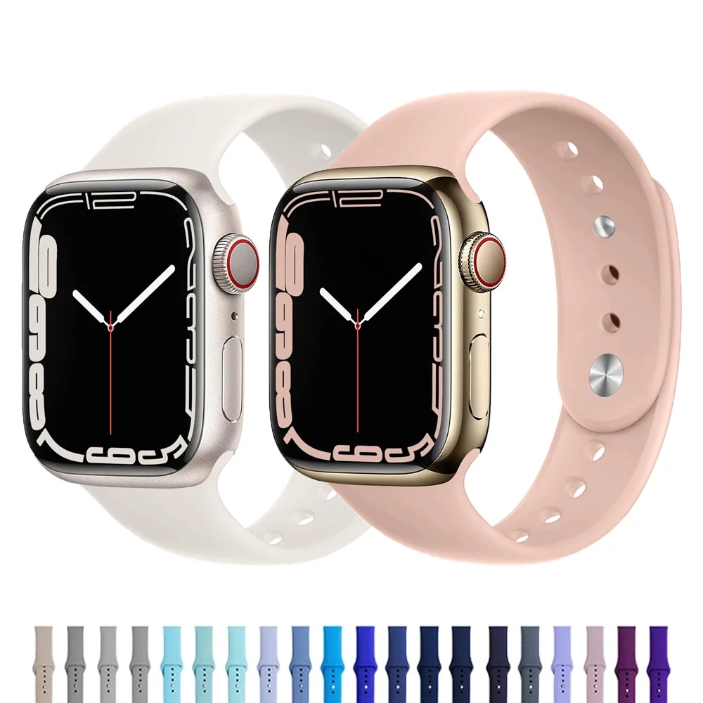 Ремешок силиконовый для Apple Watch Band 44 мм 40 45 41 42 38 аксессуары часов IWatch Series 7 6 5 4 3 SE