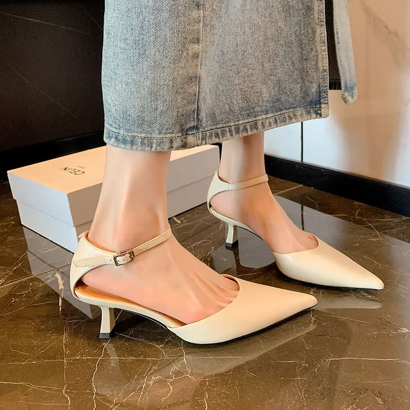 Летние сандалии на тонком каблуке туфли с острым носком весенне-осенние