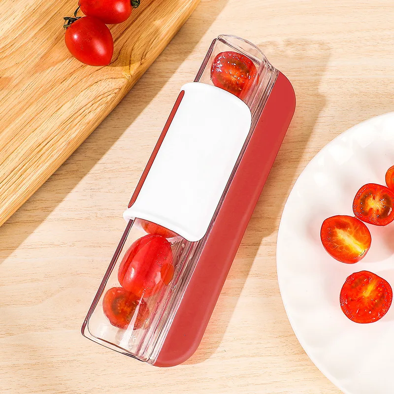 

Portable Cherry Tomatoes Grape Slicer Cutting Kitchen Gadgets Stainless Steel Fruit Slicer Household Vegetable Salad Making Tool