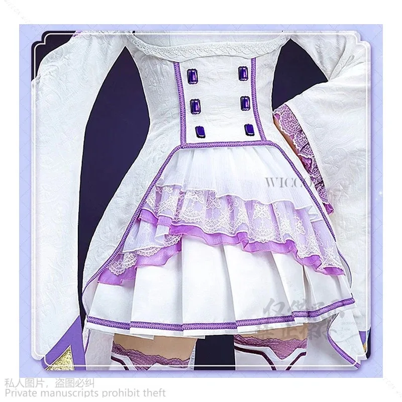 Фото Аниме Re Zero Kara Hajimeru Isekai Seikatsu Emilia костюмы для косплея женское платье с головным убором для вечеринки на Хэллоуин Lolita Cosx; 8 №5