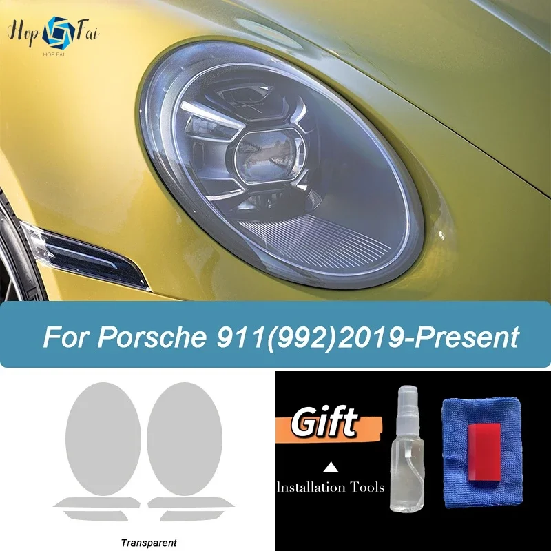 

2 шт. защитная пленка для фар автомобиля дымчато-черный оттенок виниловая прозрачная наклейка из ТПУ для Porsche 911 992 2019 2020 2021