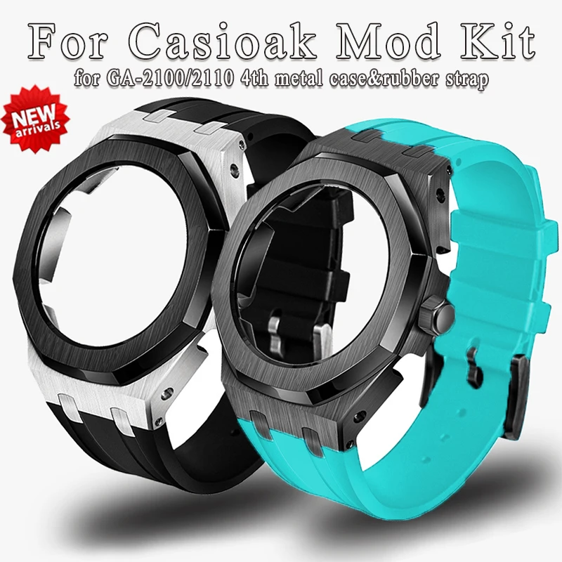 New Mod Kit for Casioak GA2100 Gen4 Refit Rubber Strap Metal Case Bezel for GA-2100 GA2110 Flat Buckle Stainless Steel with Tool