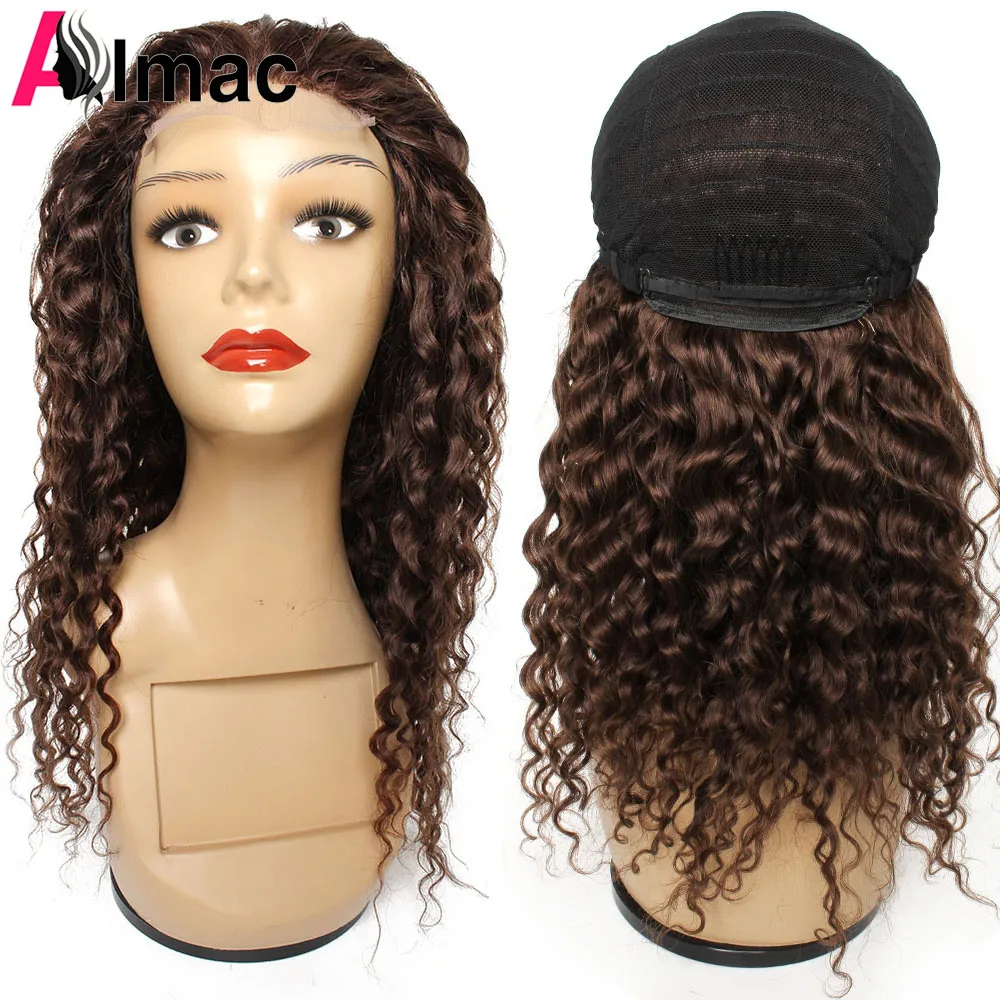 

Color 4 Chocolate Brown Water Wave Wig 4x4 Lace Closure Wig For Women Free Part Indian Remy Hair With Preplucked Hairline Almac
