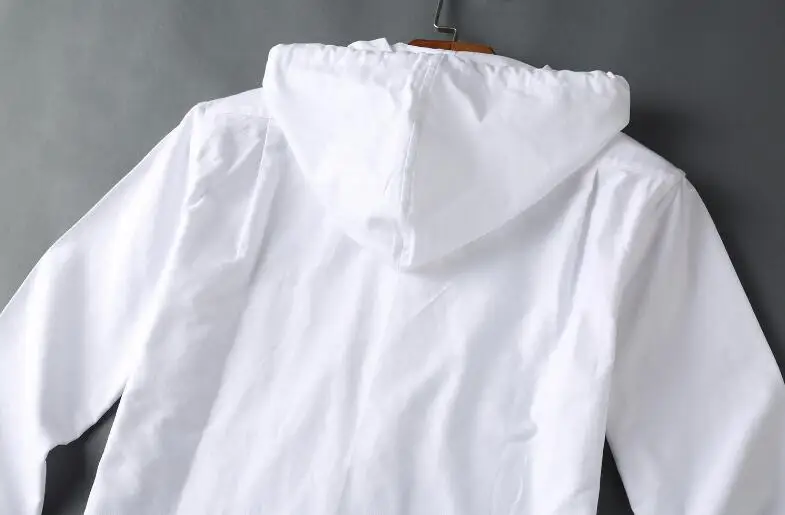 TB Man Windbreaker New Shirts Men Slim White Long Sleeve Casual Hooded Shirt Oxford Striped Fabric Solid Men's Clothing