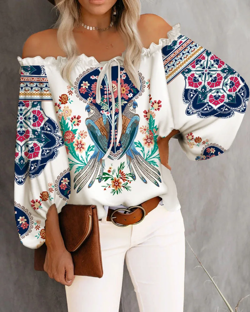 

Women's Shirts, Fashion Ethnic Print Casual Tops