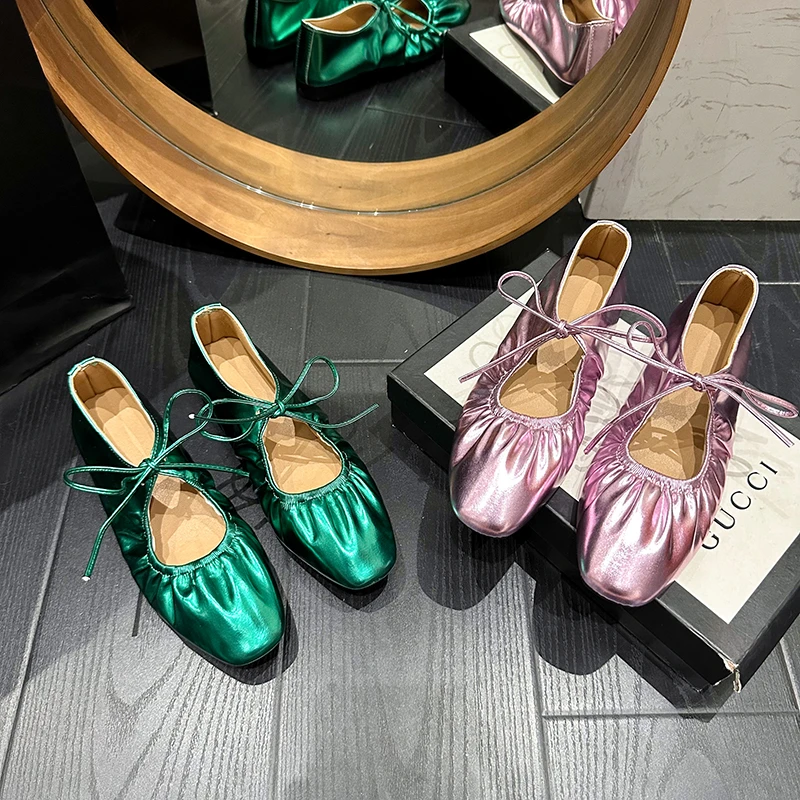 Женские туфли на плоской подошве простые без шнуровки из овчины натуральной кожи