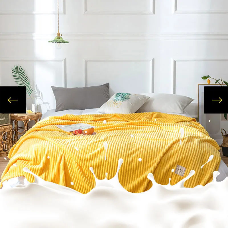 

Solid Striped Throw Blanket Single/Queen/King Flannel Fleece Soft Adult Bed Cover Winter Warm Bed Bedspread for Sofa Bedroom