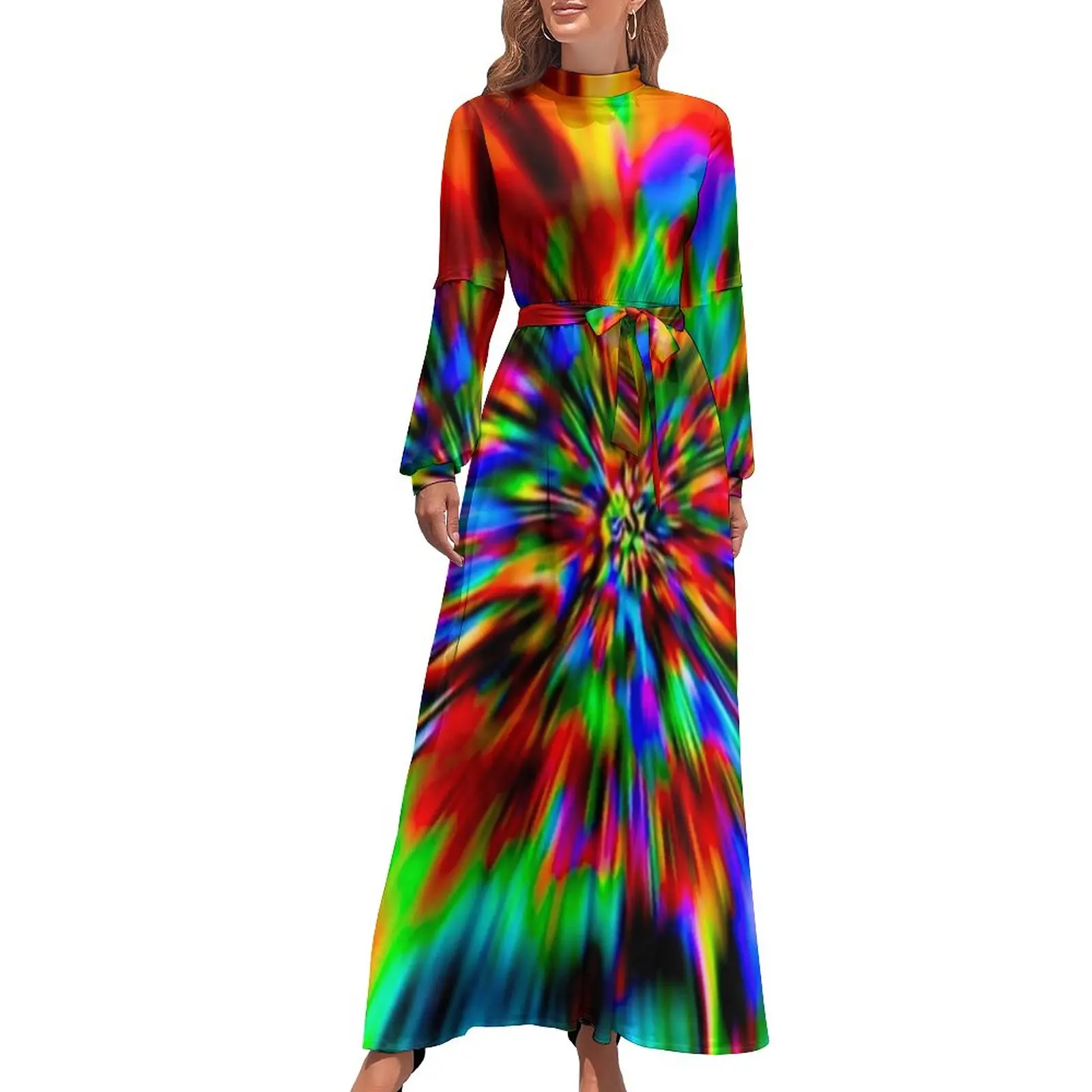 

Rainbow Psychedelic Dress Tie-Dye Pattern Sexy Maxi Dress Korean Fashion Boho Beach Long Dresses High Waist Graphic Vestido